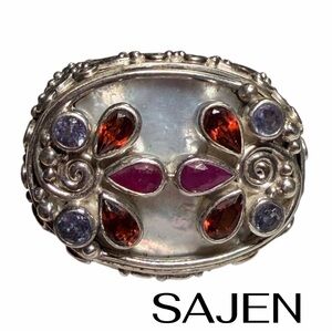 SAJEN Multi-Gemstone Mother of Pearl Large Statement Ring (Sz 9) (NWOT)